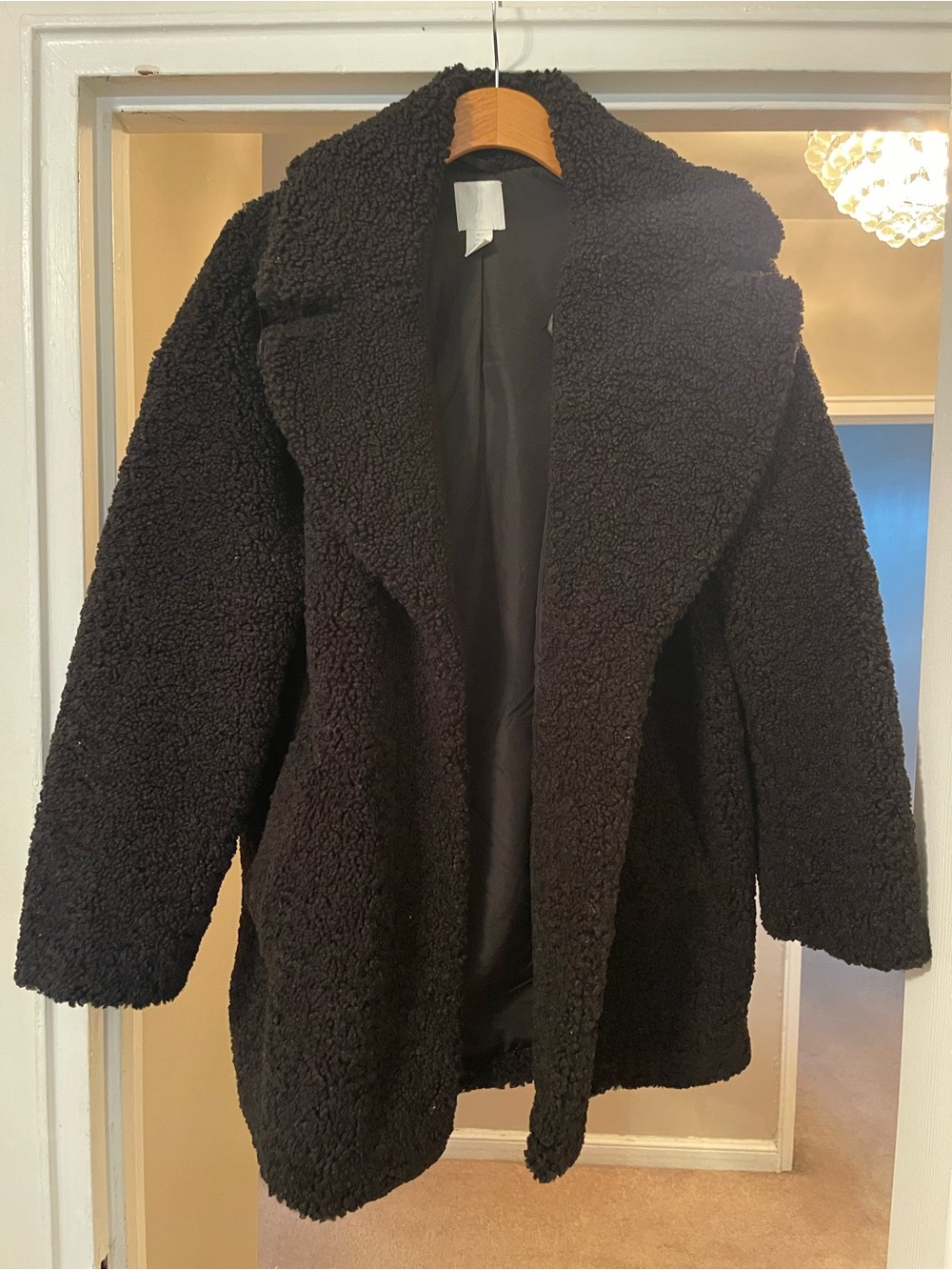 H&M Black Teddy Coat with Open Front